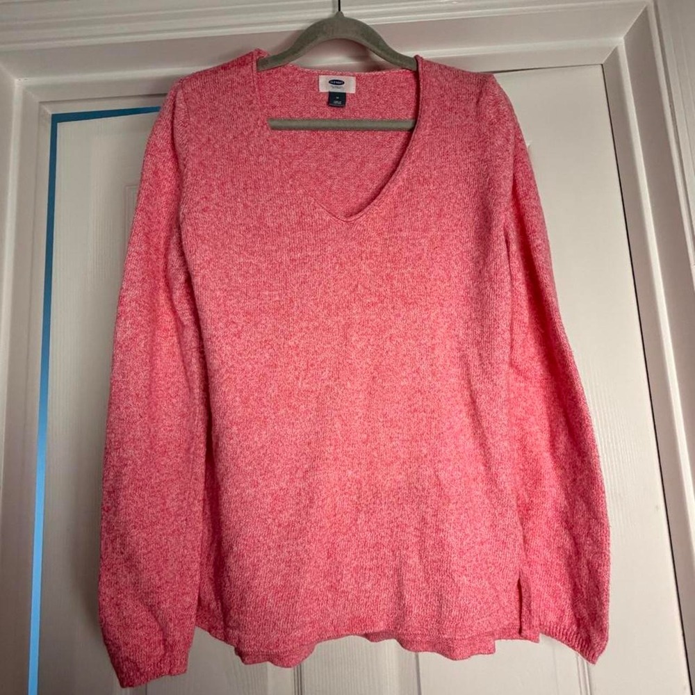Old Navy Womens Pink Marl V-Neck Knit Sweater Size Medium Long Sleeve Pullover